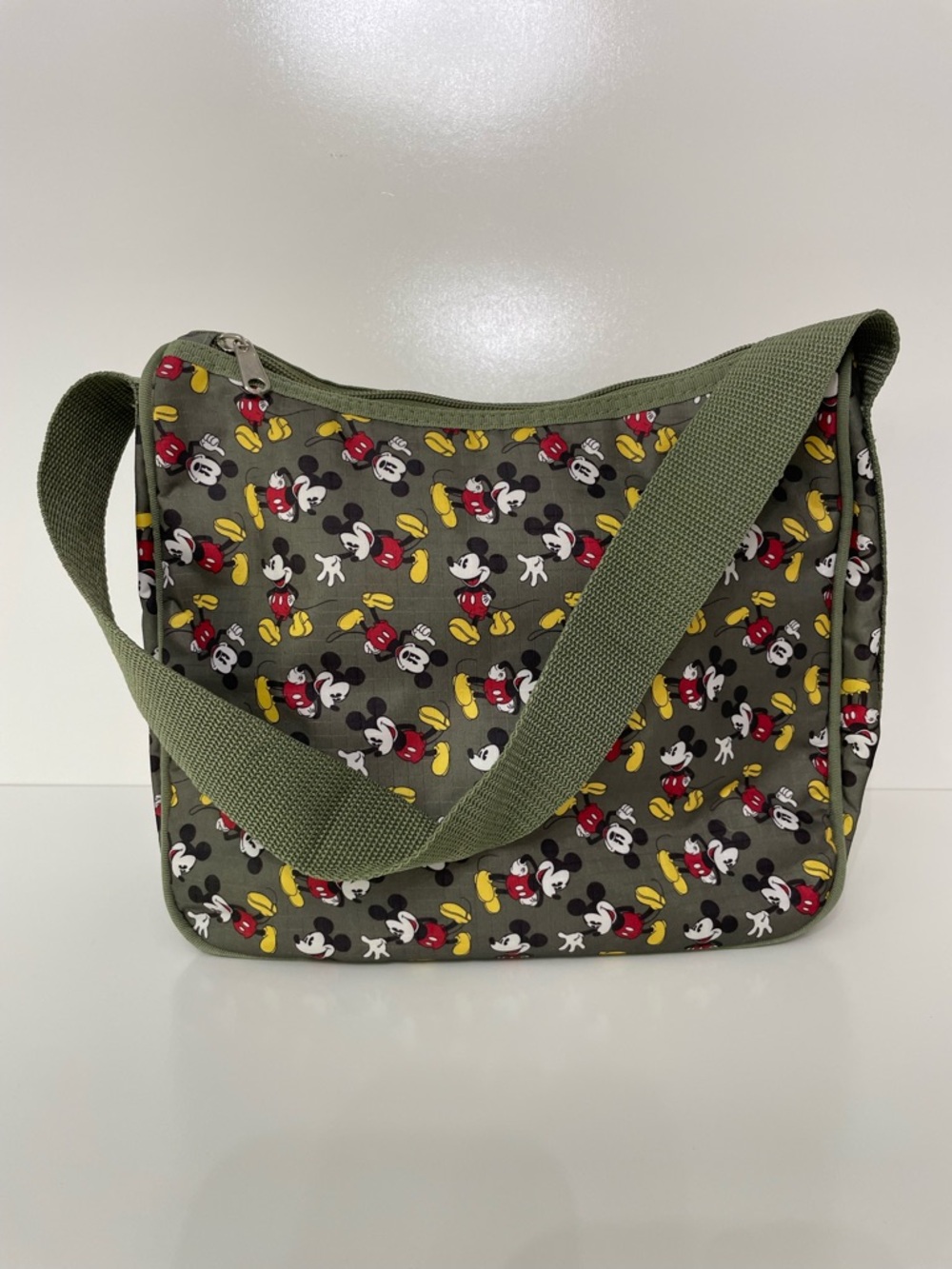 Disney Mickey Mouse Olive Green Ripstop Nylon Shoulder Bag Purse Vacation Travel